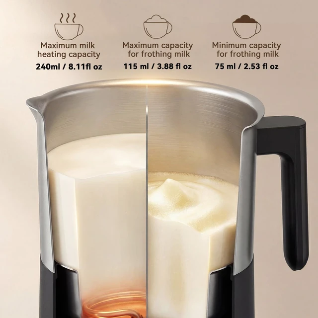 Alt view image 4 of 6 - Electric Milk Frother and Steamer, 8.11oz/240ml Milk Steamer and Frother for Latte or Hot Chocolate, BPA Free, 4 Functions, Enjoy Perfect Milk Froth in 2 Min - Black