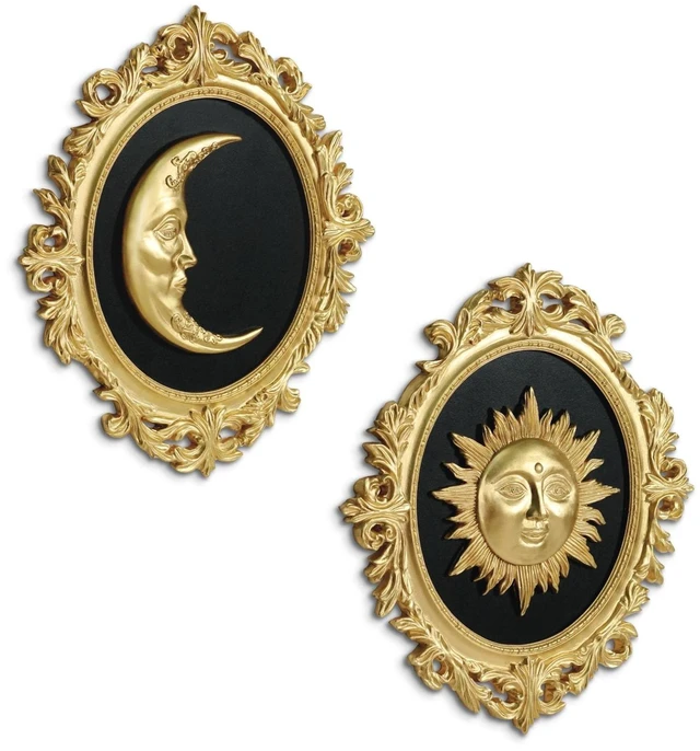 Main image of Putuo Decor Baroque Sun Moon Wall Decor Set, 2-Piece 3D Ovals Gold Resin Relief on Black Backing, Vintage Celestial Accent Wall Hanging Art for Living Room Bedroom Entryway Gallery