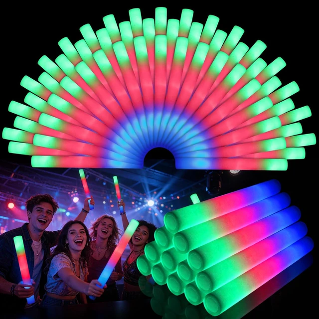 Main image of 72PCS LED Foam Sticks Bulk, Light Up Foam Sticks With 3 Modes of Color Flashing, Glow Sticks Party Pack, Light Up In The Dark Party Supplies for Wedding, Concert, New Year, Birthday, Christmas