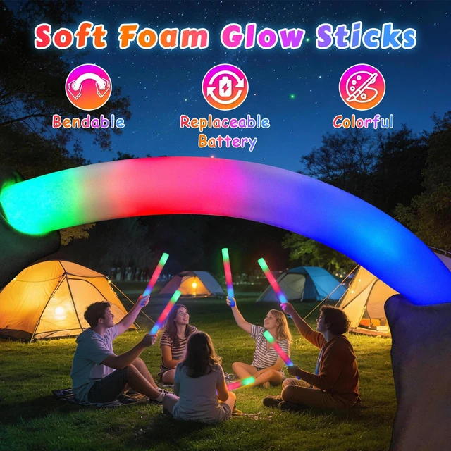Alt view image 2 of 6 - 72PCS LED Foam Sticks Bulk, Light Up Foam Sticks With 3 Modes of Color Flashing, Glow Sticks Party Pack, Light Up In The Dark Party Supplies for Wedding, Concert, New Year, Birthday, Christmas