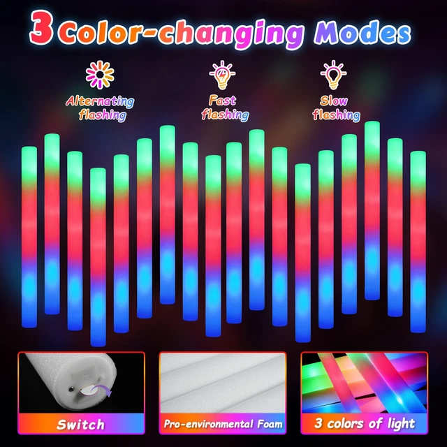 Alt view image 3 of 6 - 72PCS LED Foam Sticks Bulk, Light Up Foam Sticks With 3 Modes of Color Flashing, Glow Sticks Party Pack, Light Up In The Dark Party Supplies for Wedding, Concert, New Year, Birthday, Christmas