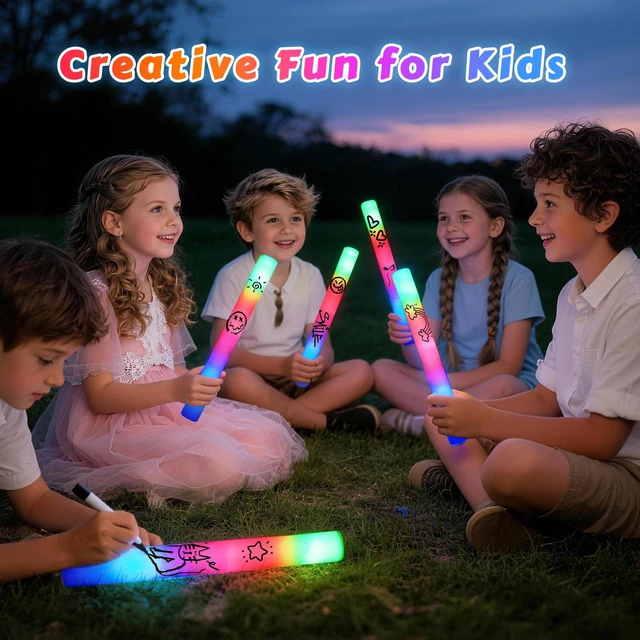 Alt view image 4 of 6 - 72PCS LED Foam Sticks Bulk, Light Up Foam Sticks With 3 Modes of Color Flashing, Glow Sticks Party Pack, Light Up In The Dark Party Supplies for Wedding, Concert, New Year, Birthday, Christmas