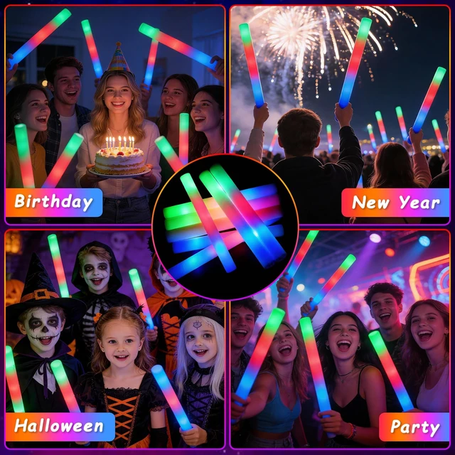 Alt view image 5 of 6 - 72PCS LED Foam Sticks Bulk, Light Up Foam Sticks With 3 Modes of Color Flashing, Glow Sticks Party Pack, Light Up In The Dark Party Supplies for Wedding, Concert, New Year, Birthday, Christmas
