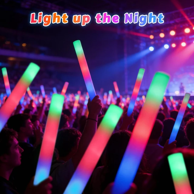 Alt view image 6 of 6 - 72PCS LED Foam Sticks Bulk, Light Up Foam Sticks With 3 Modes of Color Flashing, Glow Sticks Party Pack, Light Up In The Dark Party Supplies for Wedding, Concert, New Year, Birthday, Christmas