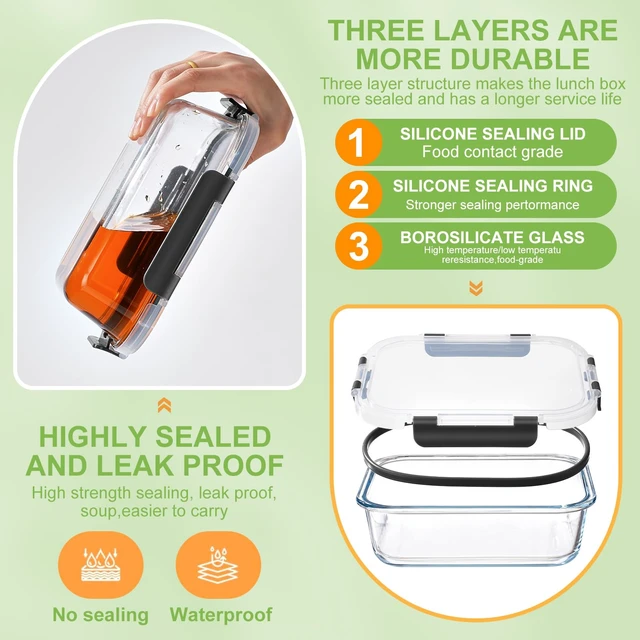 Alt view image 5 of 7 - Glass Meal Prep Containers with Dividers, 1 & 2 & 3 Compartments 6 Pack | 6-Pack Divided Glass Food Storage Containers, Airtight Leakproof, BPA-Free, Microwave/Dishwasher/Freezer Safe, Stackable