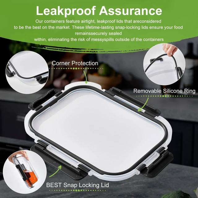 Alt view image 6 of 7 - Glass Meal Prep Containers with Dividers, 1 & 2 & 3 Compartments 6 Pack | 6-Pack Divided Glass Food Storage Containers, Airtight Leakproof, BPA-Free, Microwave/Dishwasher/Freezer Safe, Stackable