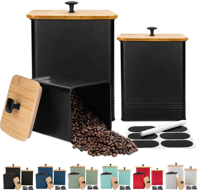 Main image of Kitchen Canisters Set of 3, Metal Flour Sugar Storage Containers with Airtight Lids-Canisters Sets for Kitchen with Customizable Chalkboard Labels & Marker Pen-Spice, Coffee Storage Jars(Black)