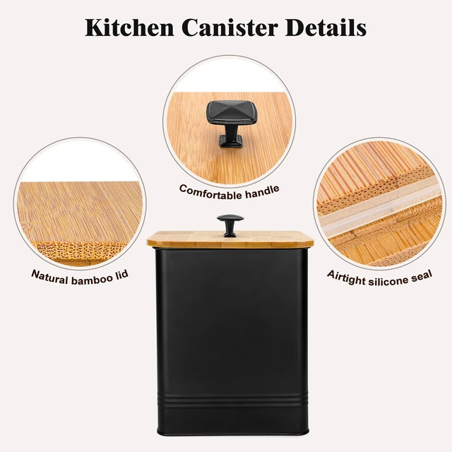 Alt view image 5 of 6 - Kitchen Canisters Set of 3, Metal Flour Sugar Storage Containers with Airtight Lids-Canisters Sets for Kitchen with Customizable Chalkboard Labels & Marker Pen-Spice, Coffee Storage Jars(Black)