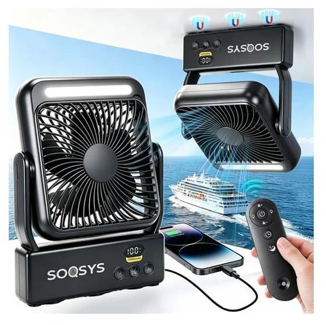 Main image of Magnetic Cruise Approved Fan with Light, 10000mAh Ultra-Slim Cruise Fan, 4-Speed, Hook Design, Remote Control & Timer, Portable Fan for Cruise Ship Cabin, Camping, Travel Cruise Essentials 2026