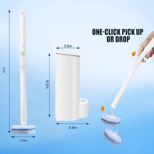 Alt view image 3 of 7 - 2 Pack Disposable Toilet Brush with 60 Refills, 2026 Upgrade Wall Mounted Toilet Bowl Cleaner Wand Kit and Holder, Bathroom Cleaning Supplies, Toilet Scrubber Disposable Heads