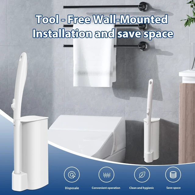 Alt view image 7 of 7 - 2 Pack Disposable Toilet Brush with 60 Refills, 2026 Upgrade Wall Mounted Toilet Bowl Cleaner Wand Kit and Holder, Bathroom Cleaning Supplies, Toilet Scrubber Disposable Heads