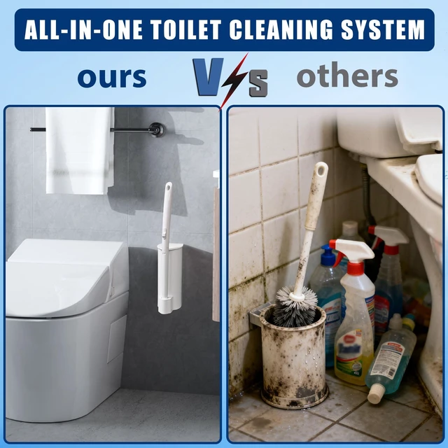 Alt view image 4 of 7 - 2 Pack Disposable Toilet Brush with 60 Refills, 2026 Upgrade Wall Mounted Toilet Bowl Cleaner Wand Kit and Holder, Bathroom Cleaning Supplies, Toilet Scrubber Disposable Heads