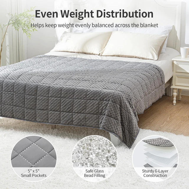 Alt view image 6 of 7 - Cooling Weighted Blanket for Adults, 20 lbs Queen Size 60" x 80" | Soft Minky Dots for Hot Sleepers; Machine Washable; All Season Use; Even Weight; Heavy Bed Blankets for Better Sleep; Grey