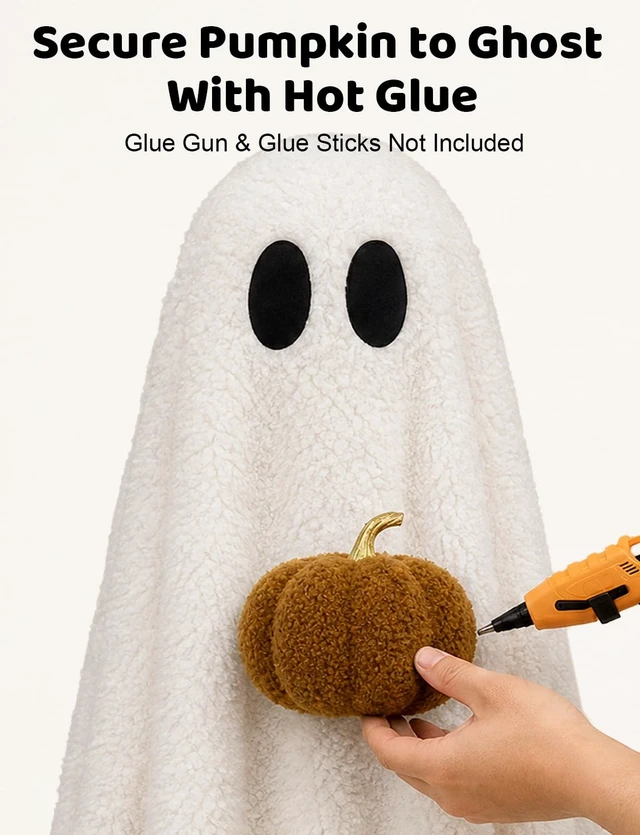Alt view image 3 of 7 - Halloween Decorations Indoor 3.6FT Light-Up Sherpa Ghost with Pumpkin | Light-up ghost,cute,easy setup,adjustable tripod,warm glowfor living room, fireplace, bedroom & parties