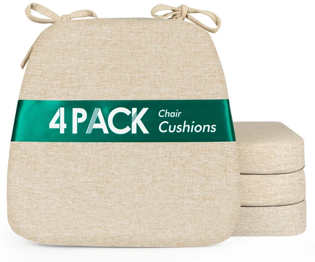 Main image of Chair Cushions for Dining Chairs, Set of 4, 2.5 Inches Thick | High-Density Foam Kitchen Chair Cushions with Ties, Non-Slip Bottom and Removable Machine-Washable Covers, 17 x 16 in, Beige