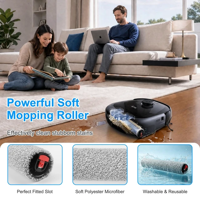Alt view image 5 of 7 - Accessory Kit Replacement Parts Compatible with eufy Omni E25/E28 | Robot Vacuum, 1 Set Rolling Brushes, 2 Roller Mops, 4 Filters, 8 Dust Bags, 8 Side Brushes, 1 Cleaning Brush