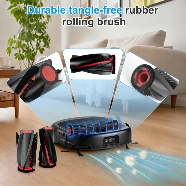 Alt view image 3 of 7 - Accessory Kit Replacement Parts Compatible with eufy Omni E25/E28 | Robot Vacuum, 1 Set Rolling Brushes, 2 Roller Mops, 4 Filters, 8 Dust Bags, 8 Side Brushes, 1 Cleaning Brush