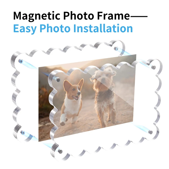 Alt view image 3 of 7 - 3Pack 4x6 Inch Scalloped Acrylic Picture Magnetic Frames | Double Sided Dsplay 10mm+10mm Thick Clear Block Holds Two Photos For Desk Tabletop Home Office Decor