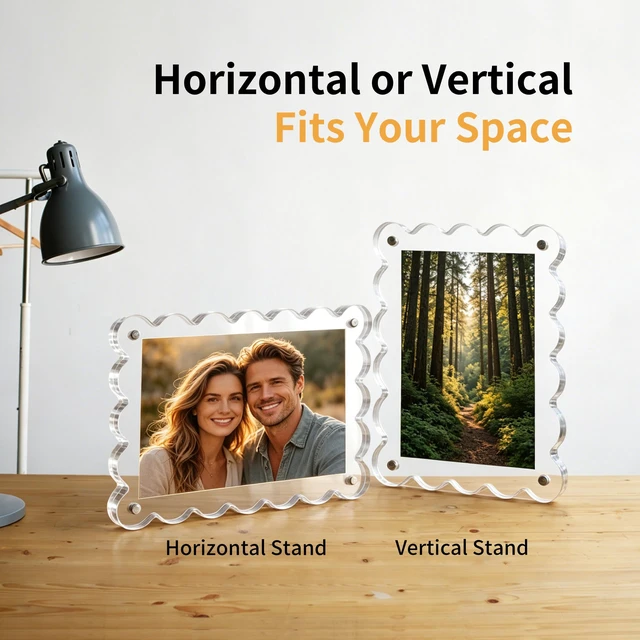 Alt view image 6 of 7 - 3Pack 4x6 Inch Scalloped Acrylic Picture Magnetic Frames | Double Sided Dsplay 10mm+10mm Thick Clear Block Holds Two Photos For Desk Tabletop Home Office Decor