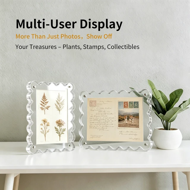 Alt view image 7 of 7 - 3Pack 4x6 Inch Scalloped Acrylic Picture Magnetic Frames | Double Sided Dsplay 10mm+10mm Thick Clear Block Holds Two Photos For Desk Tabletop Home Office Decor