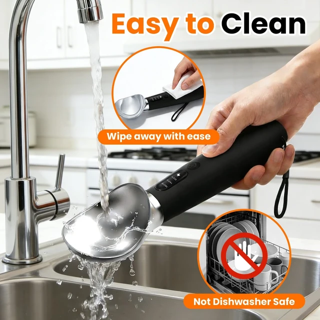 Alt view image 3 of 4 - Electric Ice Cream Scoop, Heated Ice Cream Scoop Rechargeable with 3-Level Heat 120-160, LED Display, IP67, 2600mAh Battery, For Hardened Ice Cream, Gelato, Shop & Home Use