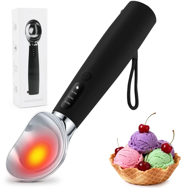 Main image of Electric Ice Cream Scoop, Heated Ice Cream Scoop Rechargeable with 3-Level Heat 120-160, LED Display, IP67, 2600mAh Battery, For Hardened Ice Cream, Gelato, Shop & Home Use