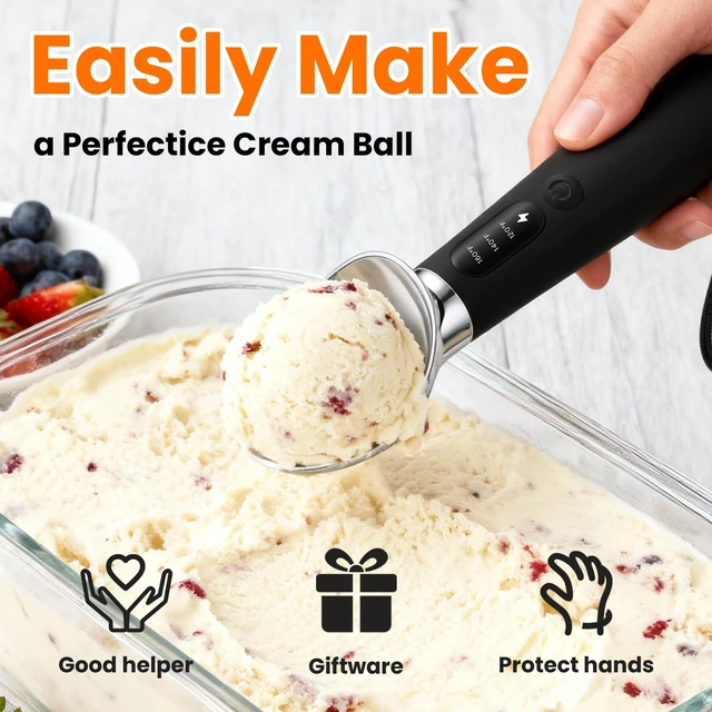 Alt view image 4 of 4 - Electric Ice Cream Scoop, Heated Ice Cream Scoop Rechargeable with 3-Level Heat 120-160, LED Display, IP67, 2600mAh Battery, For Hardened Ice Cream, Gelato, Shop & Home Use