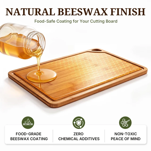 Alt view image 3 of 7 - Bamboo Cutting Board Set with Beeswax Coating for Kitchen(S+M+L+XL) | Deep-Carbonized Chopping Board with Juice Grooves, Non-toxic, Lightweight, Reversible, Meal Prep & Serving