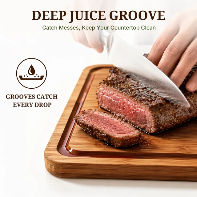 Alt view image 6 of 7 - Bamboo Cutting Board Set with Beeswax Coating for Kitchen(S+M+L+XL) | Deep-Carbonized Chopping Board with Juice Grooves, Non-toxic, Lightweight, Reversible, Meal Prep & Serving