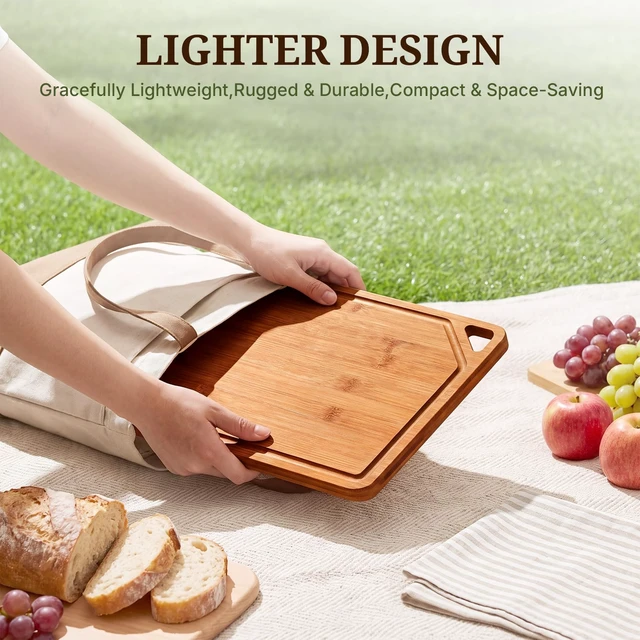 Alt view image 7 of 7 - Bamboo Cutting Board Set with Beeswax Coating for Kitchen(S+M+L+XL) | Deep-Carbonized Chopping Board with Juice Grooves, Non-toxic, Lightweight, Reversible, Meal Prep & Serving