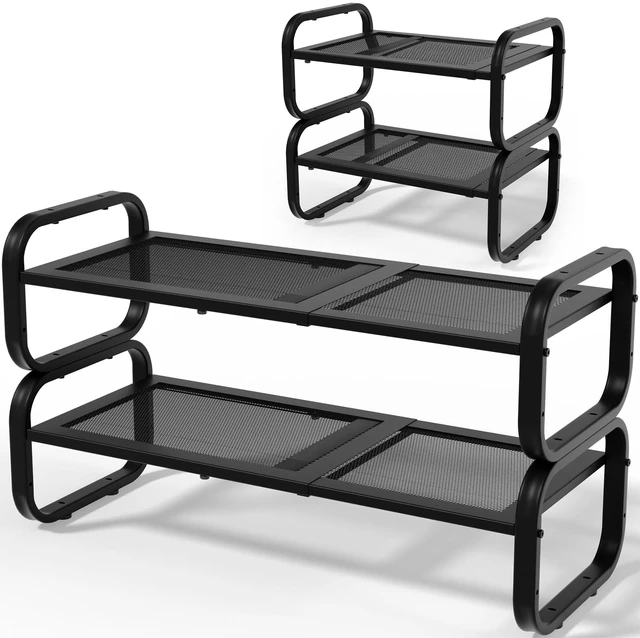 Main image of 2 Tier Shoe Rack - Expandable Shoe Organizer for Closet | Adjustable Metal Shoe Shelf Storage, Stackable Long Shoe Stand Holder for Garage, Entryway, Door Entrance