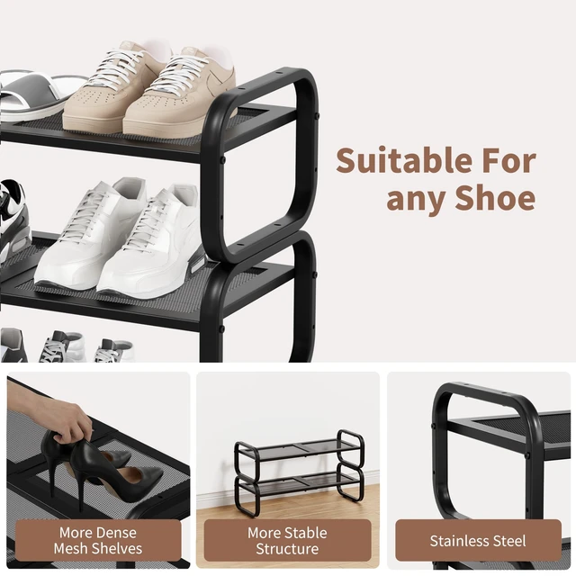 Alt view image 4 of 7 - 2 Tier Shoe Rack - Expandable Shoe Organizer for Closet | Adjustable Metal Shoe Shelf Storage, Stackable Long Shoe Stand Holder for Garage, Entryway, Door Entrance