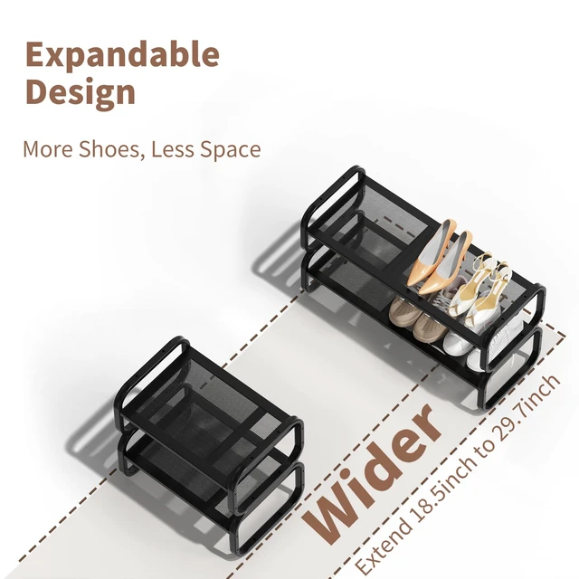 Alt view image 6 of 7 - 2 Tier Shoe Rack - Expandable Shoe Organizer for Closet | Adjustable Metal Shoe Shelf Storage, Stackable Long Shoe Stand Holder for Garage, Entryway, Door Entrance