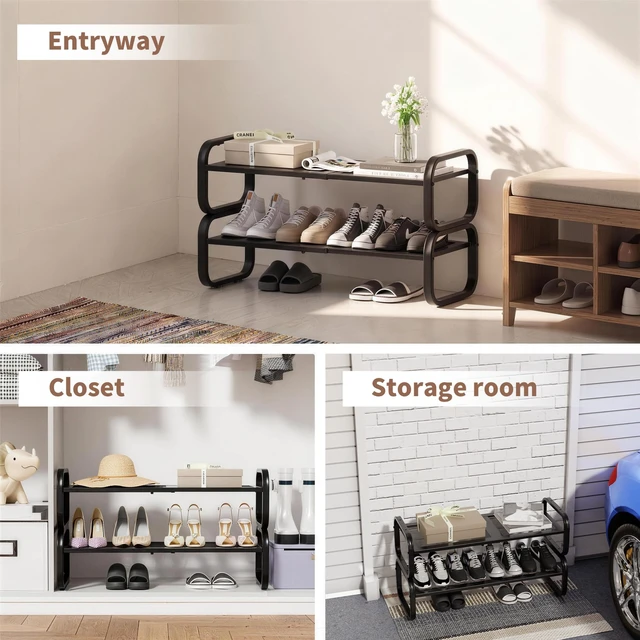 Alt view image 7 of 7 - 2 Tier Shoe Rack - Expandable Shoe Organizer for Closet | Adjustable Metal Shoe Shelf Storage, Stackable Long Shoe Stand Holder for Garage, Entryway, Door Entrance