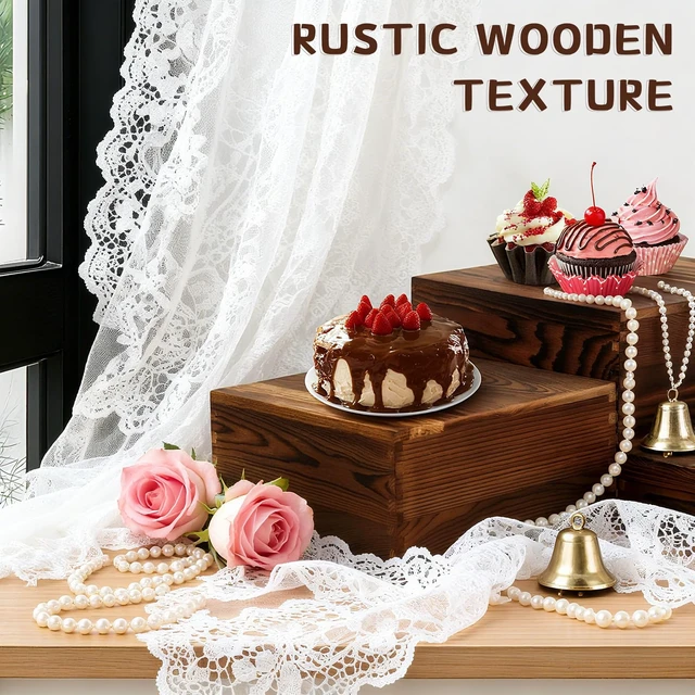 Alt view image 4 of 7 - 6 Pack Buffet Risers and Stands, Dessert Table Display Set with Mini Signs | Natural wood, Nesting design, Versatile display sizes, Great for Buffets, Parties, Weddings, Coffee shops, Bakeries