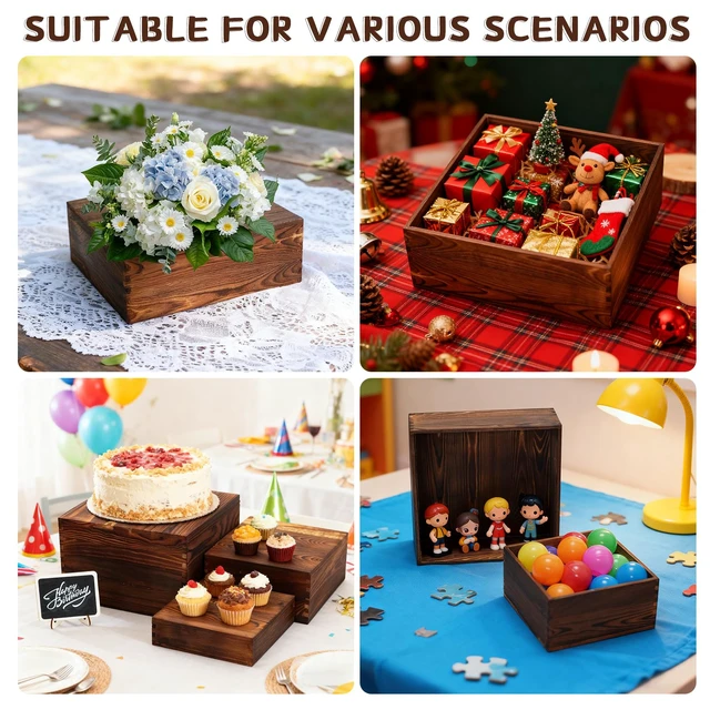 Alt view image 6 of 7 - 6 Pack Buffet Risers and Stands, Dessert Table Display Set with Mini Signs | Natural wood, Nesting design, Versatile display sizes, Great for Buffets, Parties, Weddings, Coffee shops, Bakeries