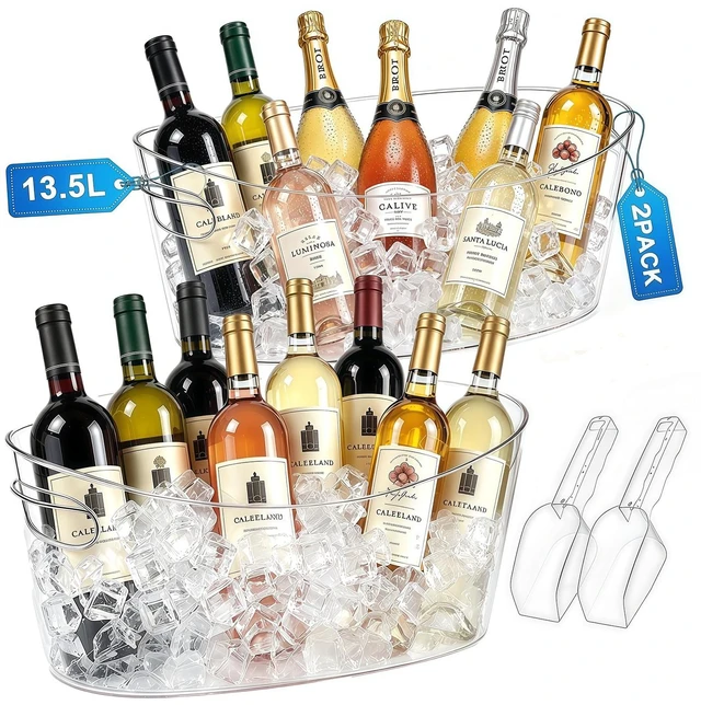 Main image of 13.5L Ice Bucket 2 Pack Ice Buckets for Parties, Large Beverage Tub for Cocktail Bar with Handle, Drink Cooler for Wine Beer Champagne, Drink Bucket with Scoop for Mimosa Bar