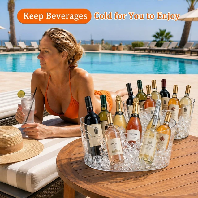 Alt view image 5 of 7 - 13.5L Ice Bucket 2 Pack Ice Buckets for Parties, Large Beverage Tub for Cocktail Bar with Handle, Drink Cooler for Wine Beer Champagne, Drink Bucket with Scoop for Mimosa Bar