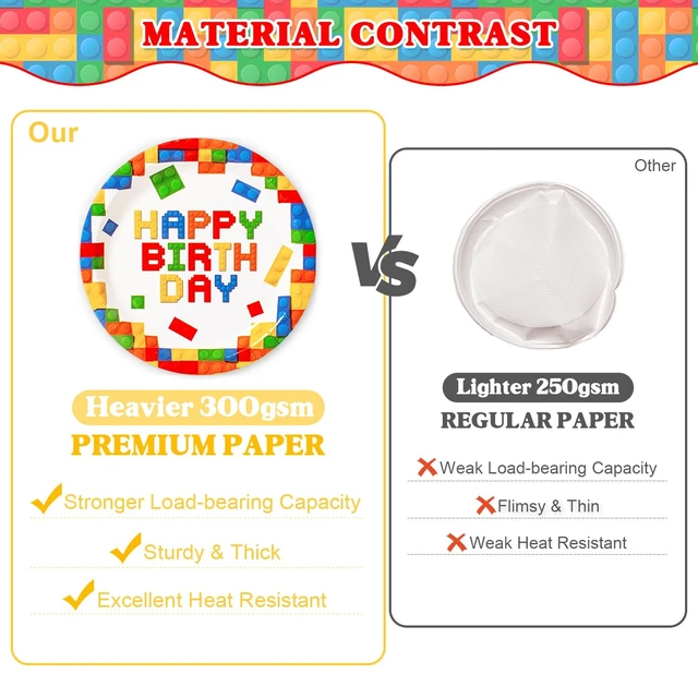 Alt view image 3 of 7 - 197 Pcs Building Blocks Birthday Paper Plates Tableware Set (Serves 24), Colorful Blocks Supplies Include Banner Pendant Plates Napkins Cups Forks Knives Tablecloth Topper Balloons For Kids Party