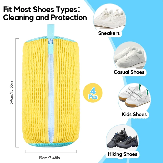 Alt view image 6 of 6 - Shoe Washing Machine Bag, 4 Pcs Shoe Laundry Bag for Sneacker | With 4 Boot Stretcher (L 6-12.5 & S 5-10.5), Reusable,Durable Zipper,360°Deep Cleaning, Fit Most Shoes Types