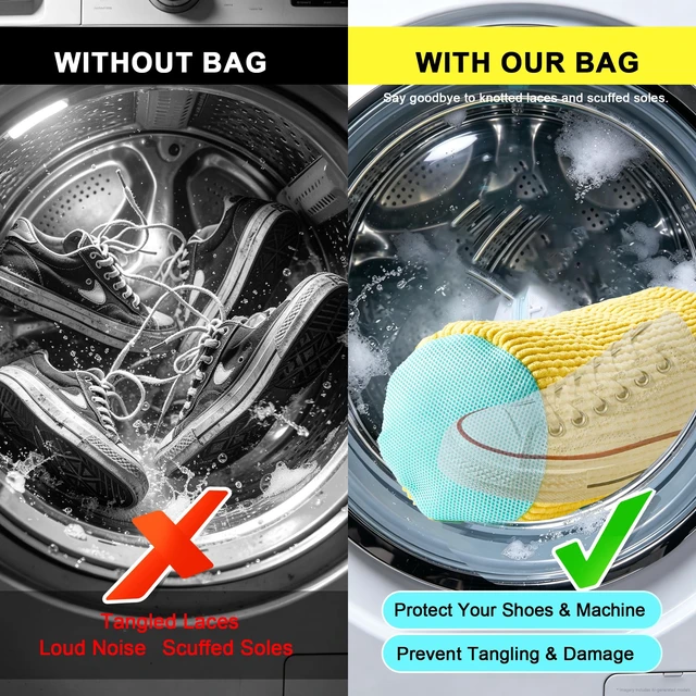 Alt view image 2 of 6 - Shoe Washing Machine Bag, 4 Pcs Shoe Laundry Bag for Sneacker | With 4 Boot Stretcher (L 6-12.5 & S 5-10.5), Reusable,Durable Zipper,360°Deep Cleaning, Fit Most Shoes Types