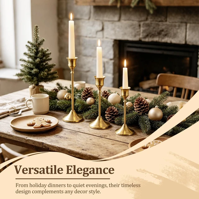 Alt view image 2 of 7 - 24Pcs Gold Taper Candle Holders, Vintage Centerpieces Candlestick Holder | Metal Candle Stick Holder Set with 3-Heights, Candelabra Decoration for Tables Wedding Decor Dinning Party Christmas Mantel