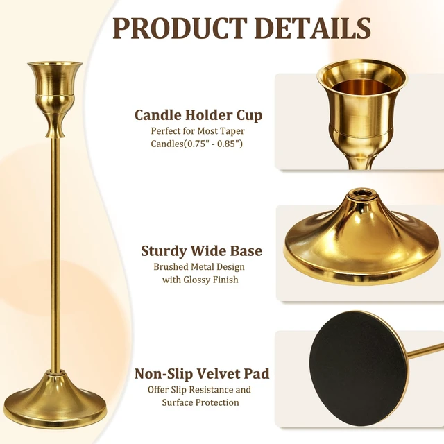 Alt view image 4 of 7 - 24Pcs Gold Taper Candle Holders, Vintage Centerpieces Candlestick Holder | Metal Candle Stick Holder Set with 3-Heights, Candelabra Decoration for Tables Wedding Decor Dinning Party Christmas Mantel