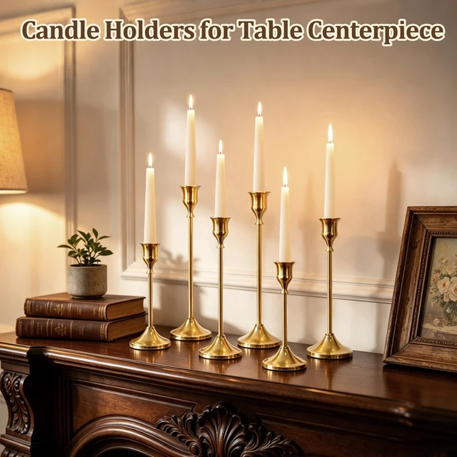 Alt view image 5 of 7 - 24Pcs Gold Taper Candle Holders, Vintage Centerpieces Candlestick Holder | Metal Candle Stick Holder Set with 3-Heights, Candelabra Decoration for Tables Wedding Decor Dinning Party Christmas Mantel