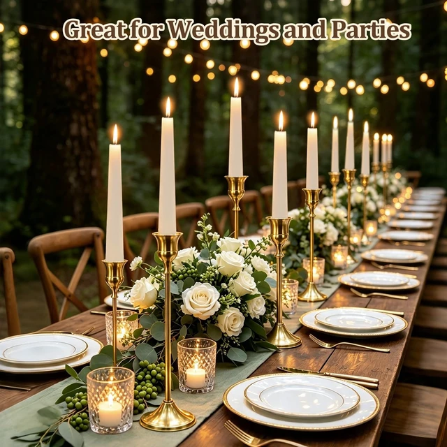 Alt view image 6 of 7 - 24Pcs Gold Taper Candle Holders, Vintage Centerpieces Candlestick Holder | Metal Candle Stick Holder Set with 3-Heights, Candelabra Decoration for Tables Wedding Decor Dinning Party Christmas Mantel