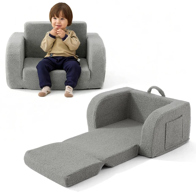 Main image of MuaMelop Toddler Chair, 2-in-1 Foldable Kids Couch for 1-3 Years Old, Grey | Toddler Couch Comfy for Playing, Reading, Napping, Convertible Soft Baby Sofa to Lounge Chair, Removable Washable Cover