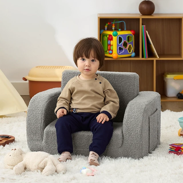 Alt view image 2 of 7 - MuaMelop Toddler Chair, 2-in-1 Foldable Kids Couch for 1-3 Years Old, Grey | Toddler Couch Comfy for Playing, Reading, Napping, Convertible Soft Baby Sofa to Lounge Chair, Removable Washable Cover