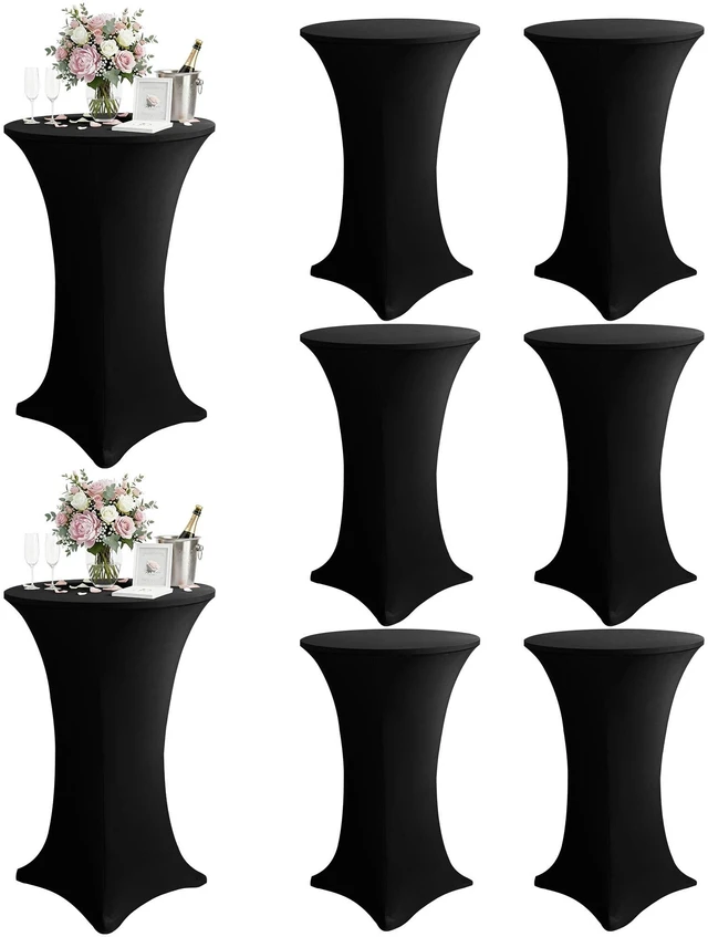 Main image of Spandex Cocktail Table Covers, 32x43 Inch, Black, 8 Pack | Stretchy Highboy Cocktail Fitted Tablecloths Round, for Wedding Banquet Party Event High Top Tables Decorations