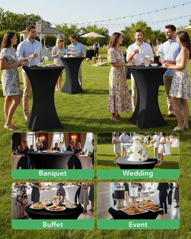 Alt view image 2 of 7 - Spandex Cocktail Table Covers, 32x43 Inch, Black, 8 Pack | Stretchy Highboy Cocktail Fitted Tablecloths Round, for Wedding Banquet Party Event High Top Tables Decorations