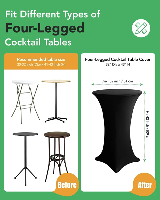 Alt view image 3 of 7 - Spandex Cocktail Table Covers, 32x43 Inch, Black, 8 Pack | Stretchy Highboy Cocktail Fitted Tablecloths Round, for Wedding Banquet Party Event High Top Tables Decorations